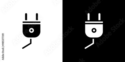 Electric plug icon flat vectors set. black and white