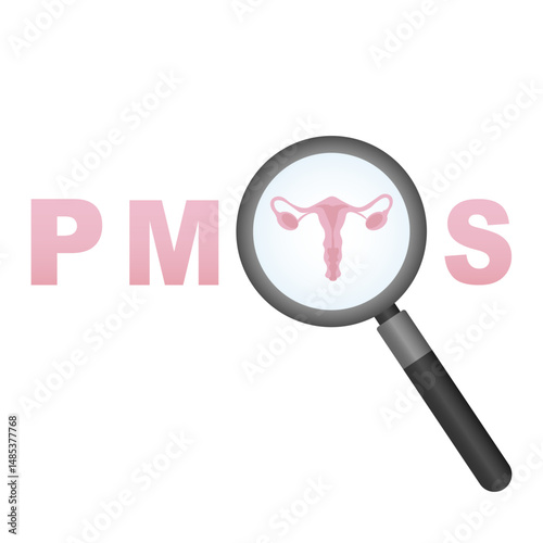 Illustration with magnifying glass and female reproductive system. Vector illustration