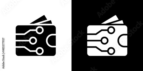 Digital wallet icon flat vectors set. black and white