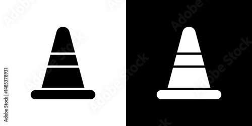 Construction cone icon flat vectors set. black and white