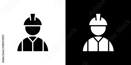 Construction worker icon flat vectors set. black and white