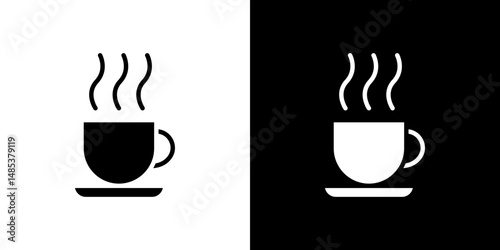 Coffee icon flat vectors set. black and white
