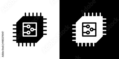 Chip icon flat vectors set. black and white