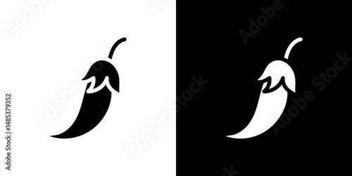 Chili icon flat vectors set. black and white