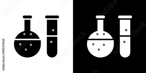 Chemistry icon flat vectors set. black and white