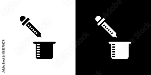 Chemical test icon flat vectors set. black and white