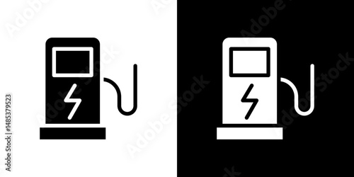 Charging station icon flat vectors set. black and white