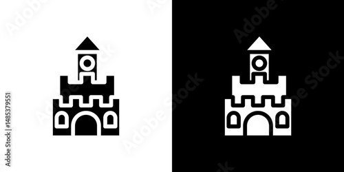 Castle icon flat vectors set. black and white