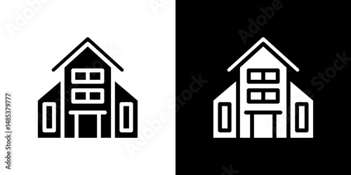 Campus icon flat vectors set. black and white