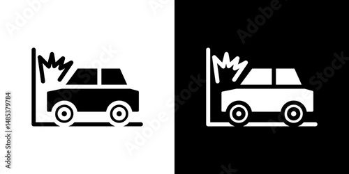 Car accident icon flat vectors set. black and white
