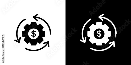 Business model icon flat vectors set. black and white