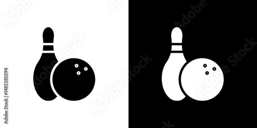Bowling icon flat vectors set. black and white