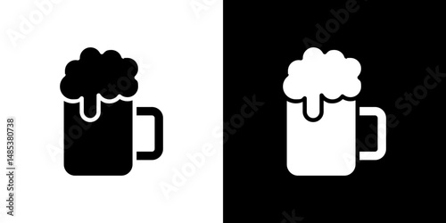 Beer mug icon flat vectors set. black and white
