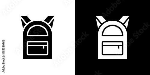 Backpack icon flat vectors set. black and white