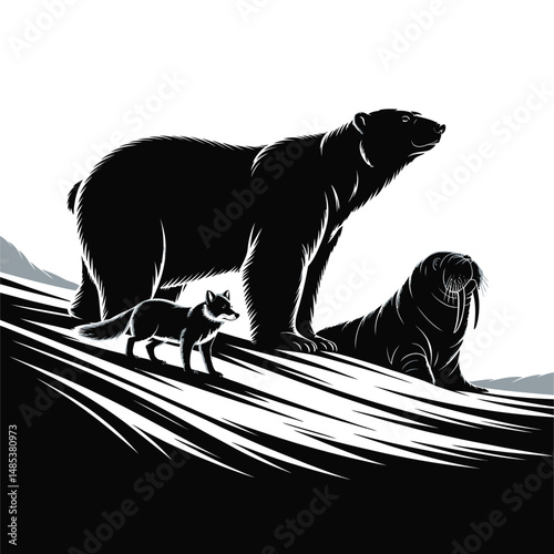 Silhouettes of wild animals including tiger lion and other mammals in vector illustration