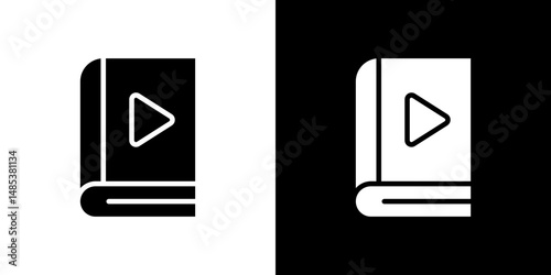Audiobook icon flat vectors set. black and white