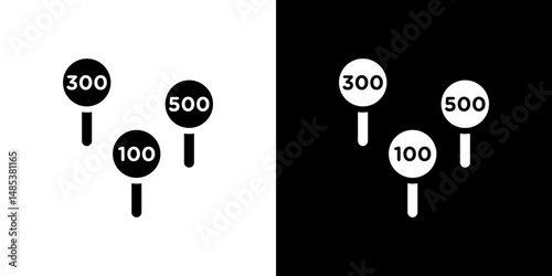 Auction icon flat vectors set. black and white