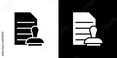 Approved document icon flat vectors set. black and white