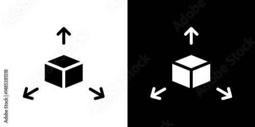 3D modeling icon flat vectors set. black and white