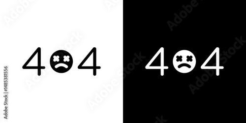 404 Error icon flat vectors set. black and white