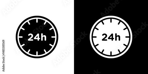 24 Hrs icon flat vectors set. black and white