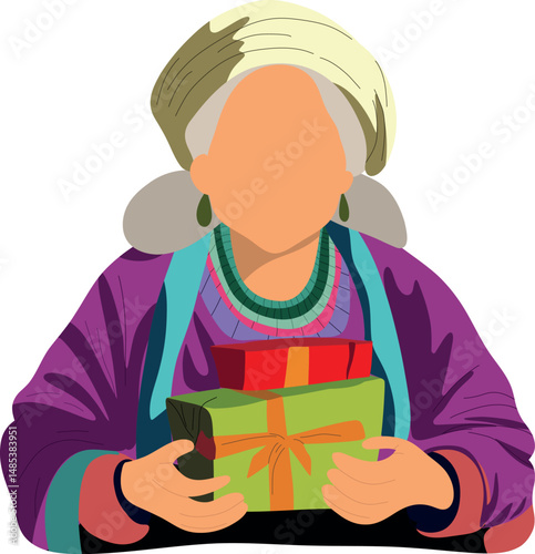 Quechua grandma giving gift