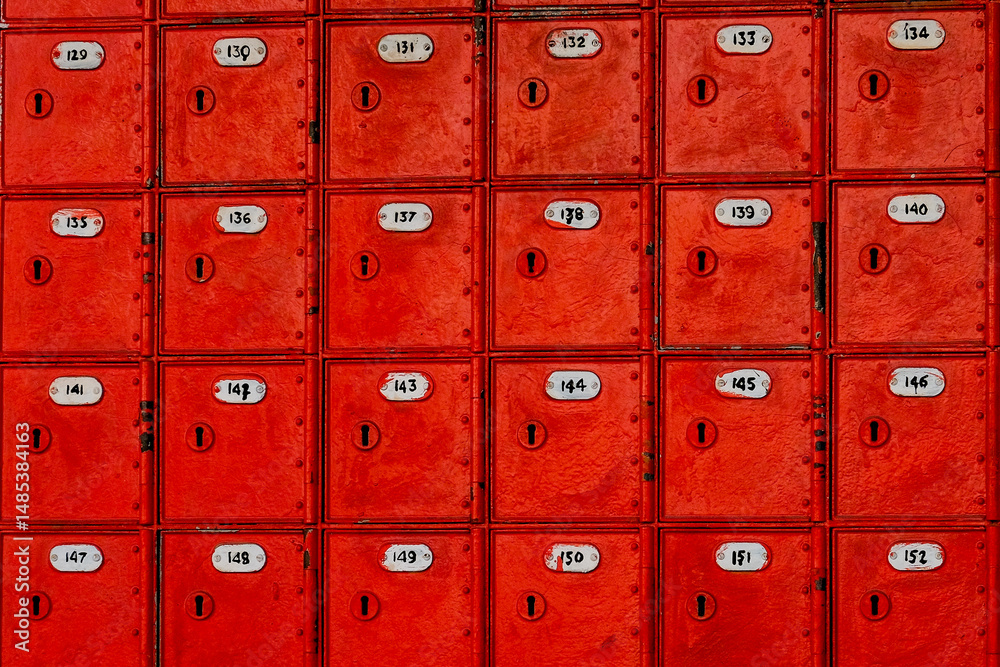 Fototapeta premium Vintage red letter boxes in Taiping old town, Perak, Malaysia