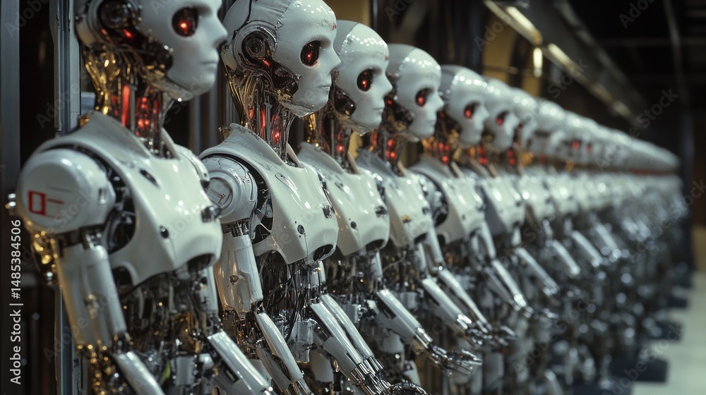 Fototapeta premium Rows of futuristic robots