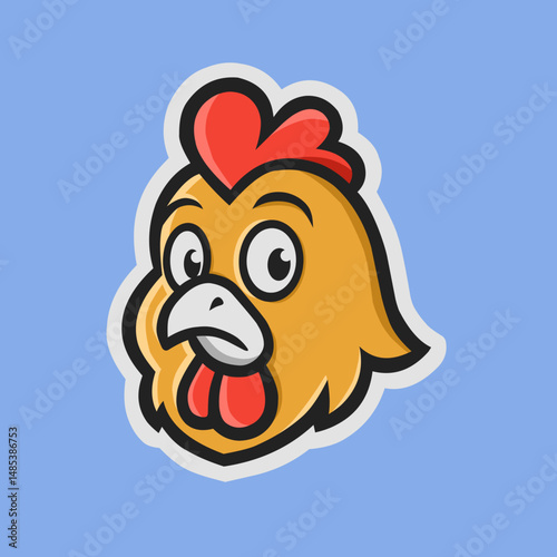a cartoon illustration of a chicken head with a confused expression