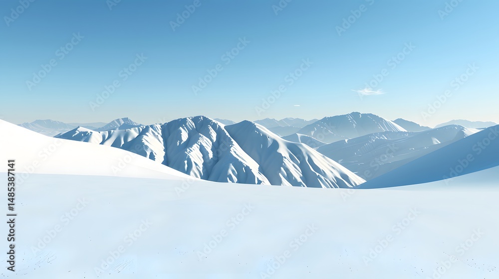 Obraz premium Serene Winter Landscape with Majestic Snow-Capped Mountains Under Clear Blue Sky