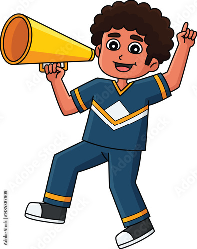 Male Cheerleader Cheering Cartoon Colored Clipart 