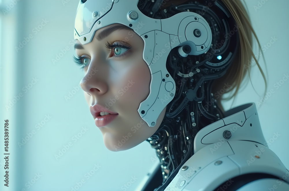 female cosplay in cyberpunk Synthwave technology background cyborg robotic.in bright blue tones female cyberpunk.2045-2077.generative ai female cosplay in cyberpunk Synthwave technology background cyborg robotic.in bright blue tones female cyberpunk.2045-2077.generative ai