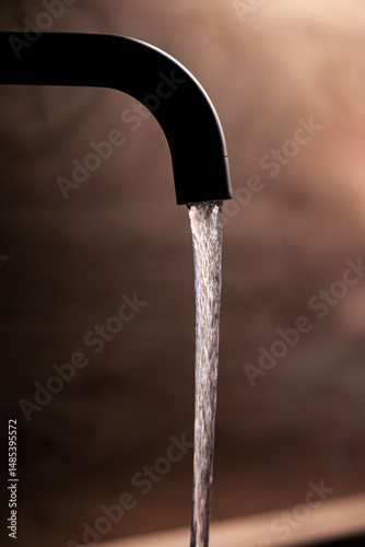 water flowing from a tap at close range