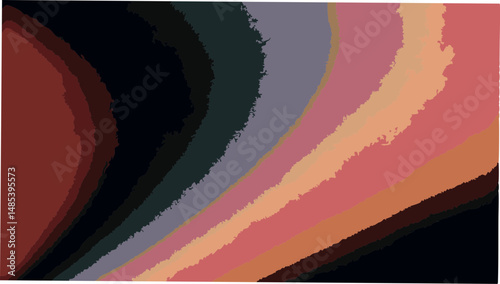 Abstract illustration featuring curved bands of varying colors from dark to light shades on a dark background