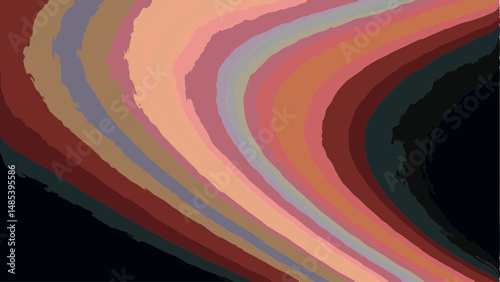 Abstract depiction of curved layers in earth tones and dark background with organic shapes design