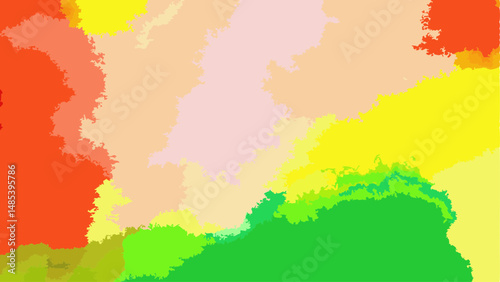 Abstract painting featuring a blend of vibrant colors with a watercolor effect and organic shapes design