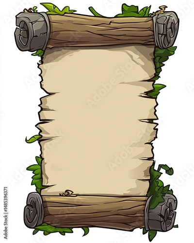 Aged scroll, nestled in  rustic wood,  enchanted foliage