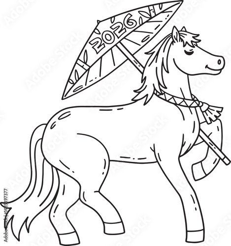 Year of the Horse 2026 Oil Paper Umbrella Isolated