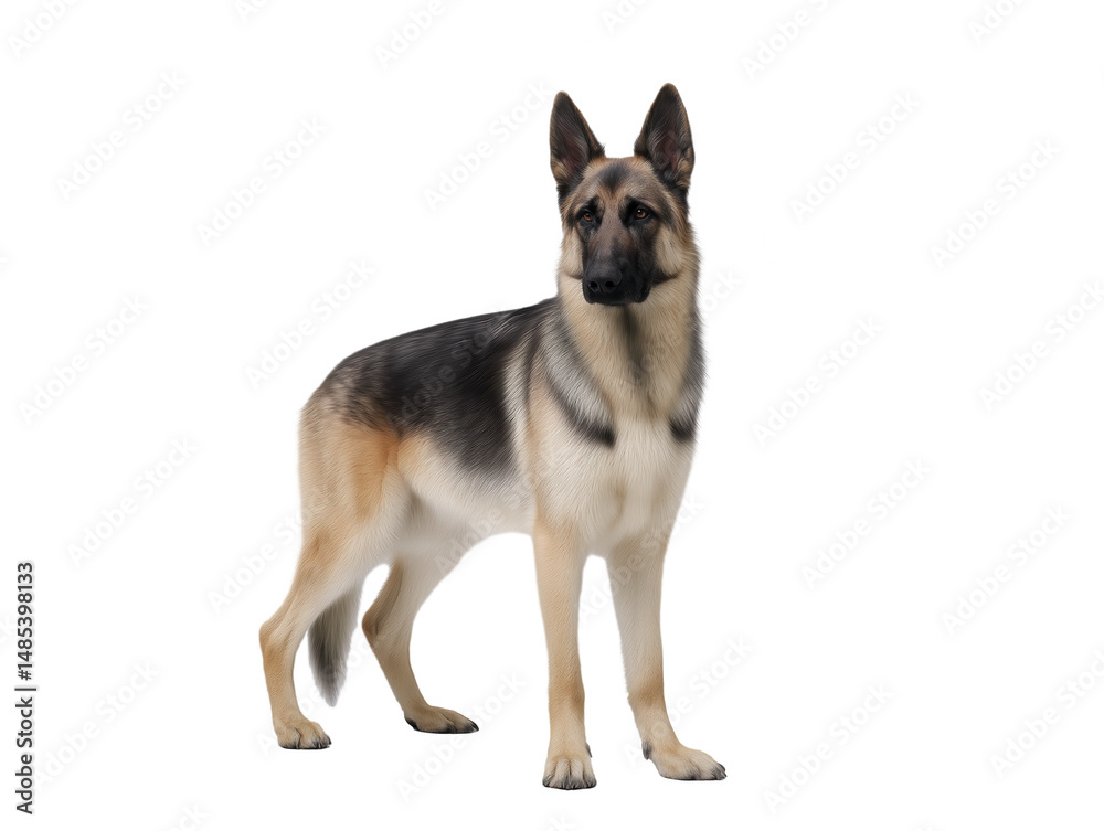 German Shepherd with black and tan fur, isolated on transparent background German Shepherd with black and tan fur, isolated on transparent background