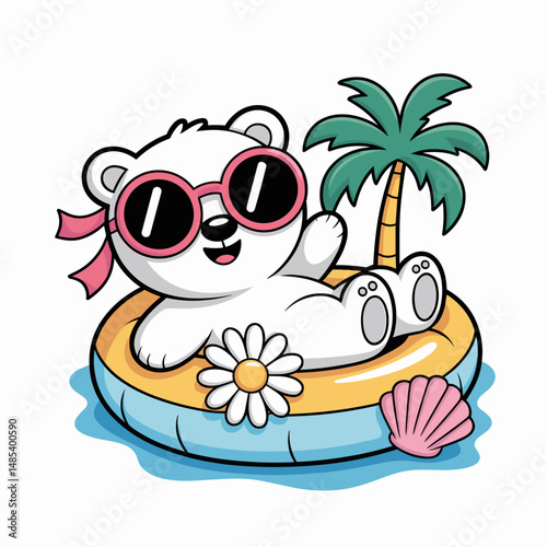 funny polar bear on the beach