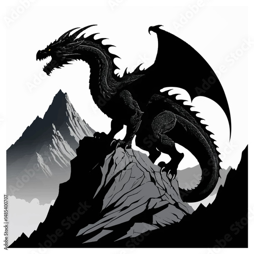 black and white deadly dragon on the top silhouette