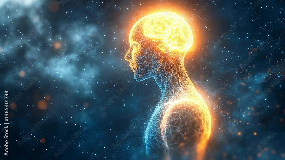 Exploration of human consciousness and neural connections in a futuristic landscape Exploration of human consciousness and neural connections in a futuristic landscape