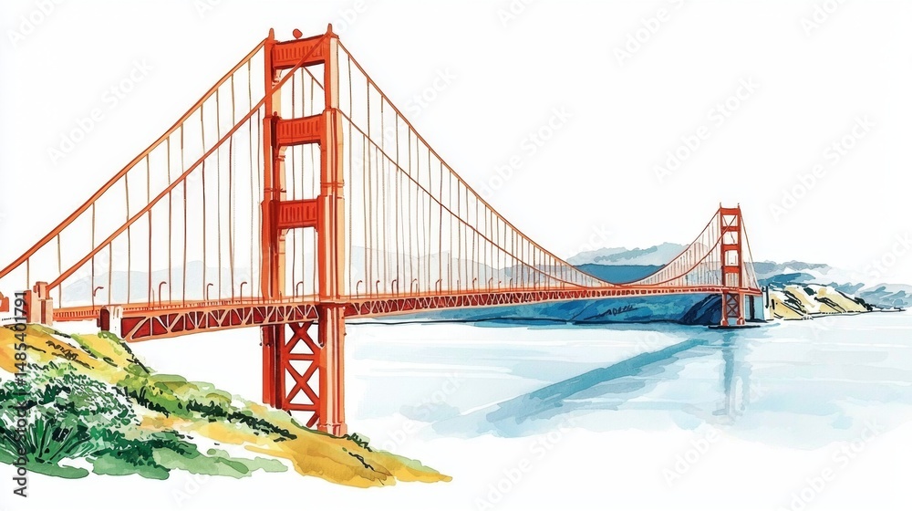 Fototapeta premium A beautiful watercolor representation of the Golden Gate Bridge.