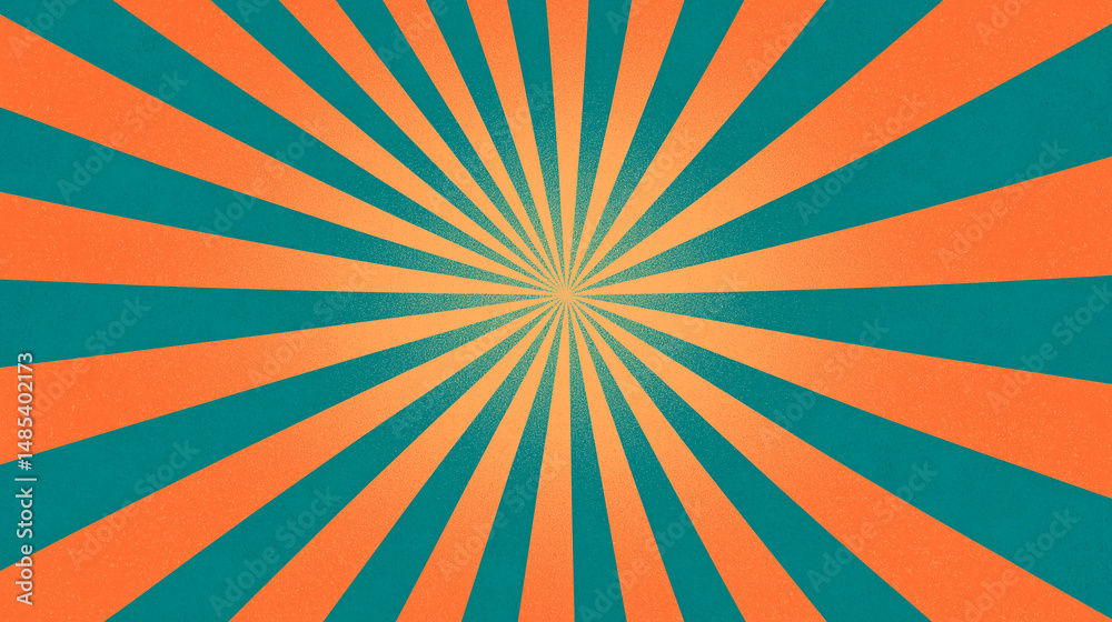 Obraz premium Retro and Grain Pop Art Style Radial Background in Teal and Orange, Perfect Poster Base for Nostalgic Art Prints and Vintage Design Projects