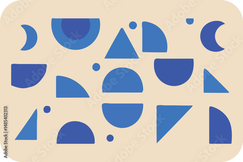 Abstract Geometric Pattern with Blue Shapes on Beige Background
