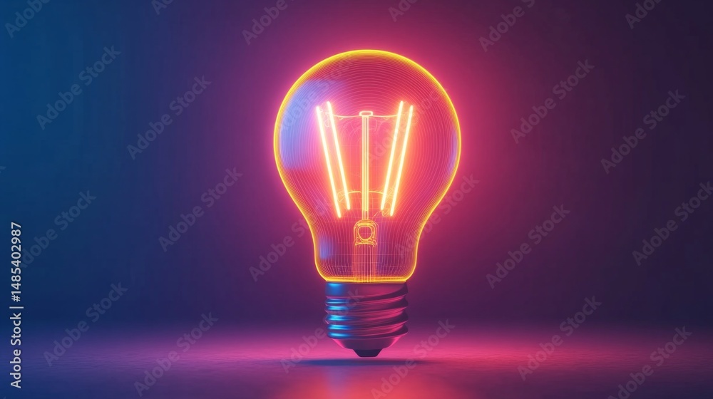 Fototapeta premium A glowing light bulb is lit up in a dark room