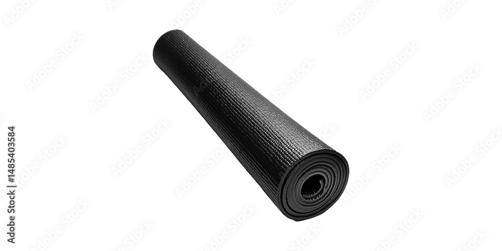 Rolled Black Yoga Mat. Fitness And Exercise Equipment For Home Workouts Isolated On Transparent Background Rolled Black Yoga Mat. Fitness And Exercise Equipment For Home Workouts Isolated On Transparent Background