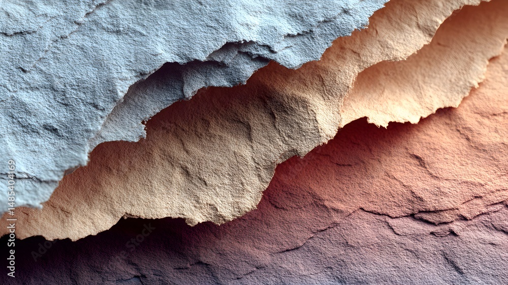 Naklejka premium Abstract textured background with layered shades of blue gray beige and brown rock formations creating a unique design.