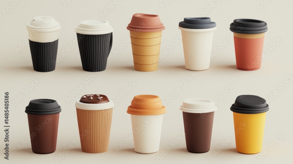 Various coffee cups in different colors and styles Various coffee cups in different colors and styles
