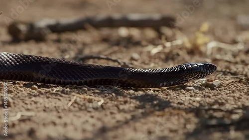 Black Mamba Gliding Across Sun-Baked Earth – Sleek Speed & Shadows